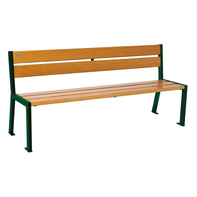 Banc bois et acier Silaos 1 200 ou 1 800 mm, 5 ou 6 lames en chêne PEFC, avec ou sans accoudoirs
