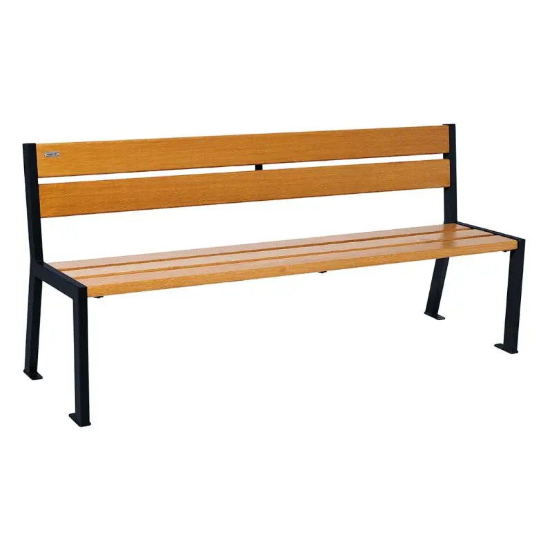 Banc bois et acier Silaos 1 200 ou 1 800 mm, 5 ou 6 lames en chêne PEFC, avec ou sans accoudoirs