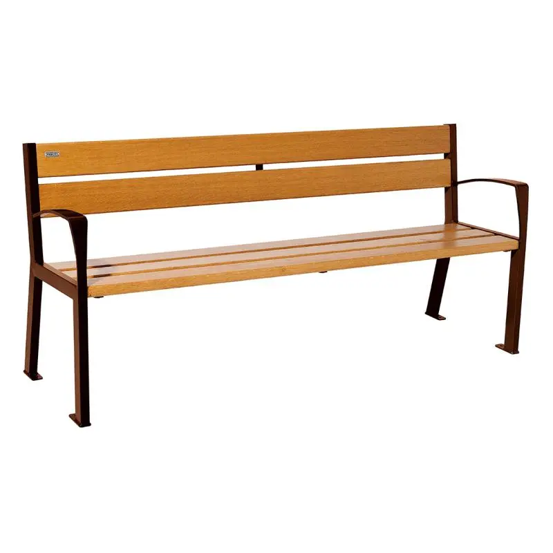 Banc bois et acier Silaos 1 200 ou 1 800 mm, 5 ou 6 lames en chêne PEFC, avec ou sans accoudoirs