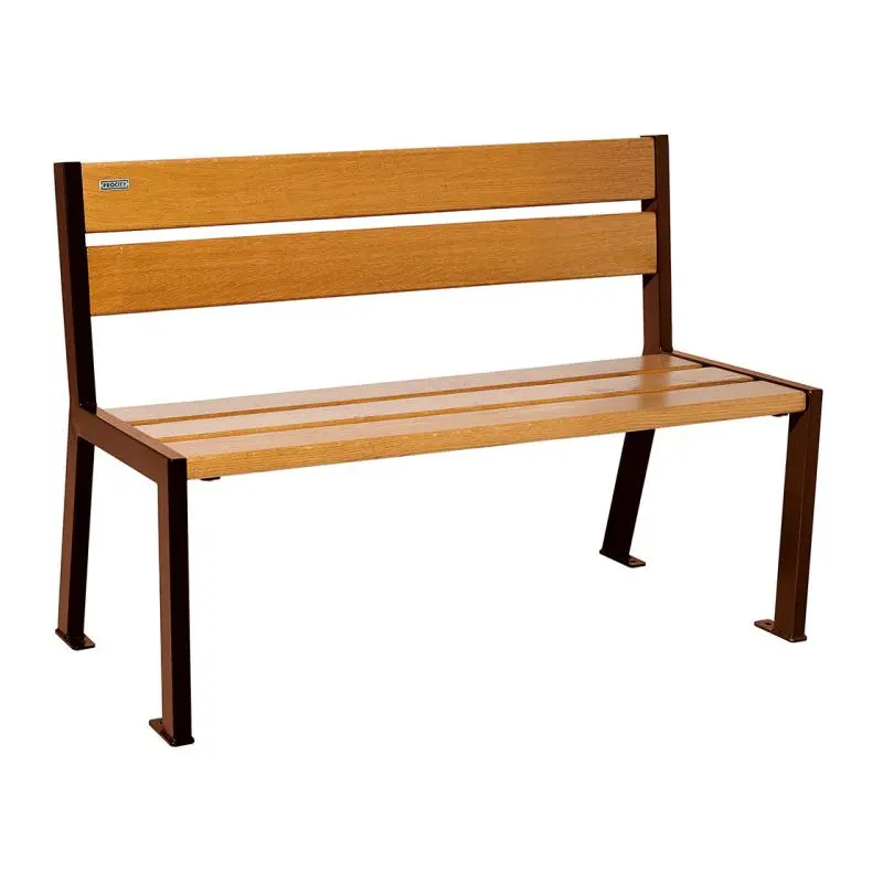 Banc bois et acier Silaos 1 200 ou 1 800 mm, 5 ou 6 lames en chêne PEFC, avec ou sans accoudoirs