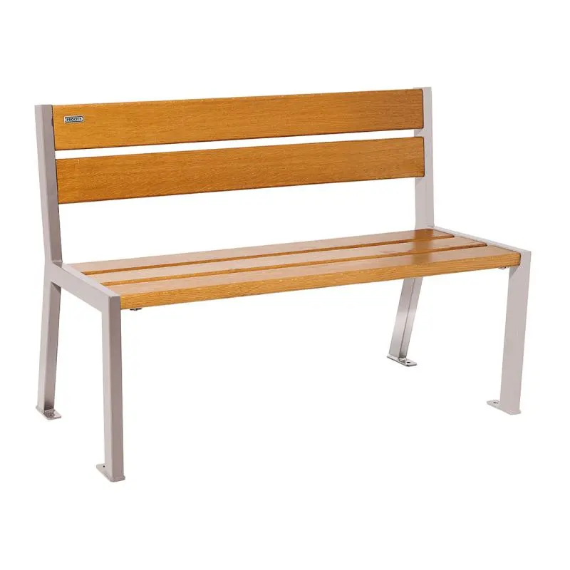 Banc bois et acier Silaos 1 200 ou 1 800 mm, 5 ou 6 lames en chêne PEFC, avec ou sans accoudoirs