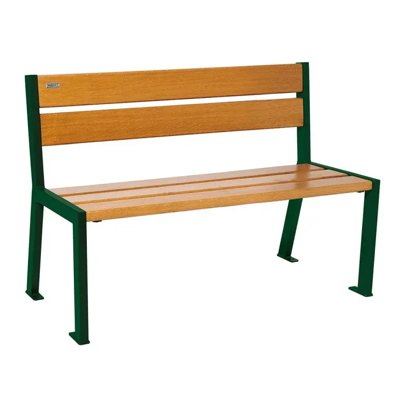 Banc bois et acier Silaos 1 200 ou 1 800 mm, 5 ou 6 lames en chêne PEFC, avec ou sans accoudoirs