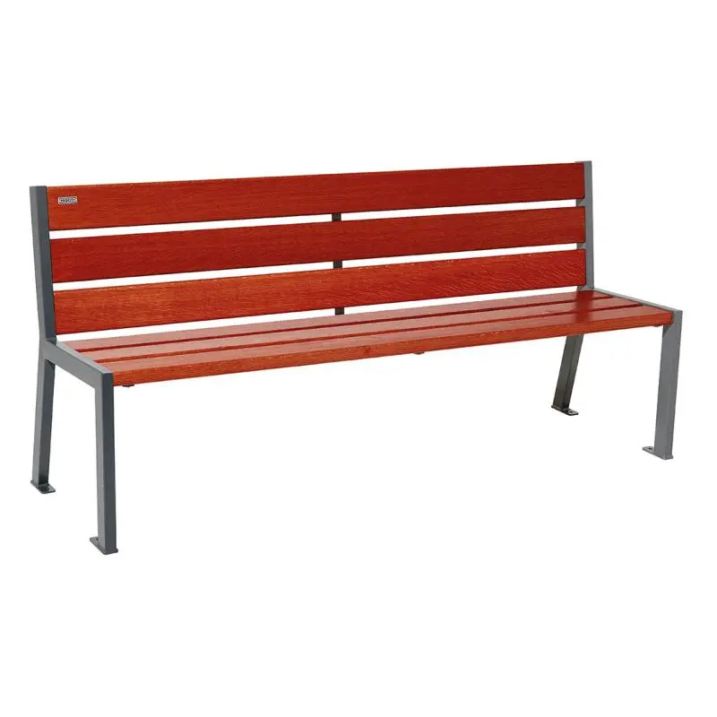 Banc bois et acier Silaos 1 200 ou 1 800 mm, 5 ou 6 lames en chêne PEFC, avec ou sans accoudoirs