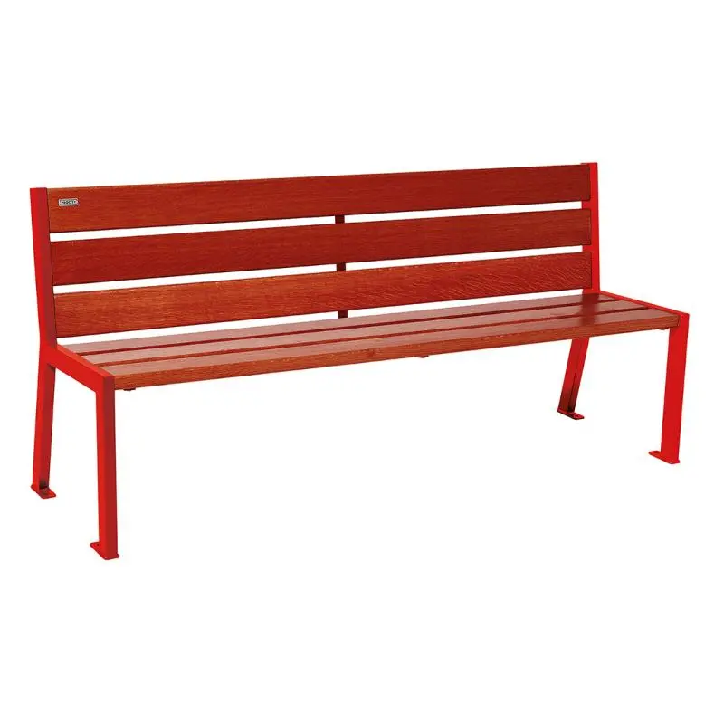 Banc bois et acier Silaos 1 200 ou 1 800 mm, 5 ou 6 lames en chêne PEFC, avec ou sans accoudoirs