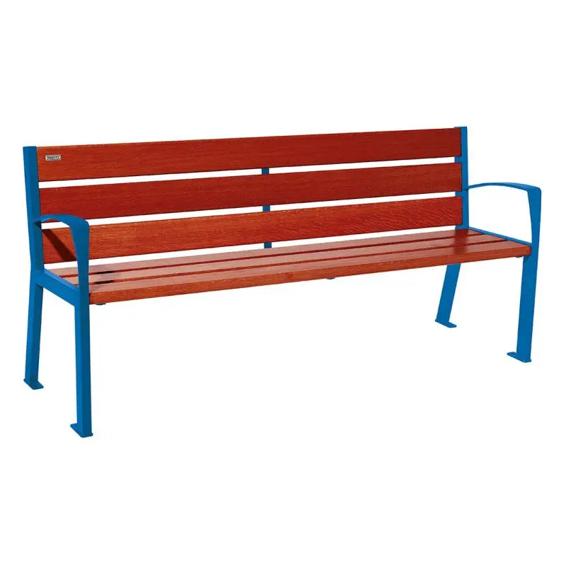 Banc bois et acier Silaos 1 200 ou 1 800 mm, 5 ou 6 lames en chêne PEFC, avec ou sans accoudoirs