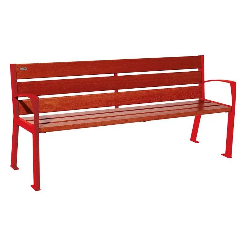 Banc bois et acier Silaos 1 200 ou 1 800 mm, 5 ou 6 lames en chêne PEFC, avec ou sans accoudoirs