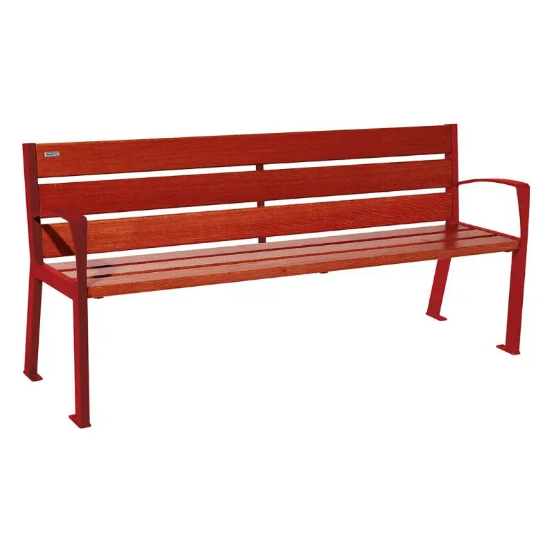 Banc bois et acier Silaos 1 200 ou 1 800 mm, 5 ou 6 lames en chêne PEFC, avec ou sans accoudoirs