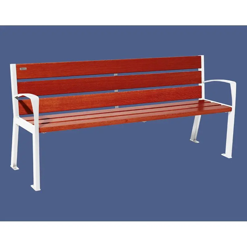 Banc bois et acier Silaos 1 200 ou 1 800 mm, 5 ou 6 lames en chêne PEFC, avec ou sans accoudoirs