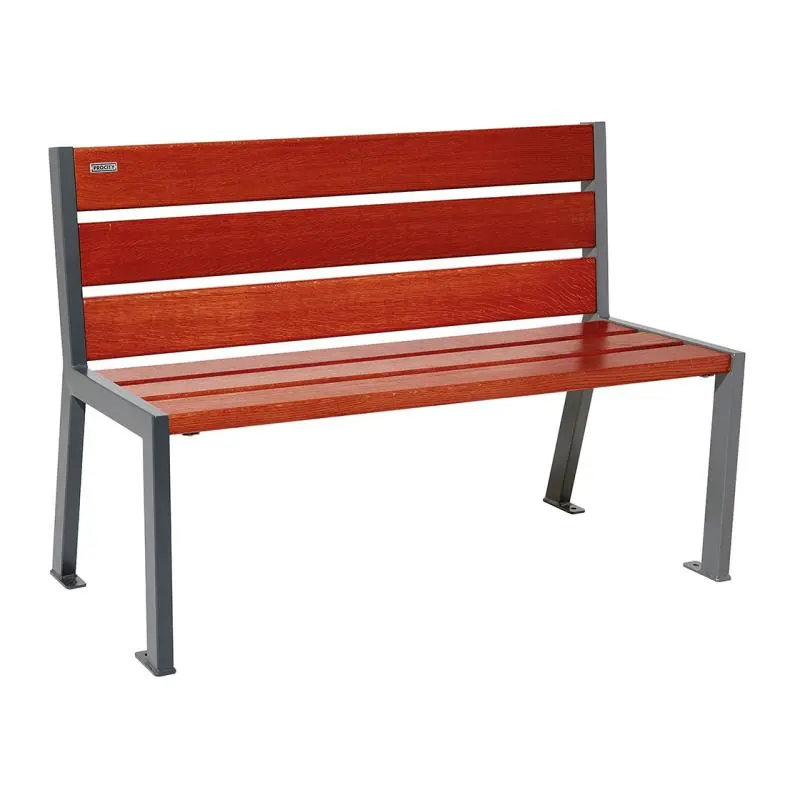 Banc bois et acier Silaos 1 200 ou 1 800 mm, 5 ou 6 lames en chêne PEFC, avec ou sans accoudoirs