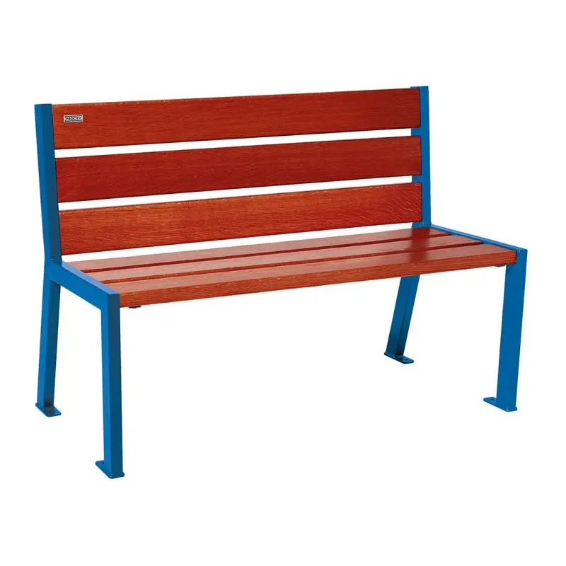 Banc bois et acier Silaos 1 200 ou 1 800 mm, 5 ou 6 lames en chêne PEFC, avec ou sans accoudoirs