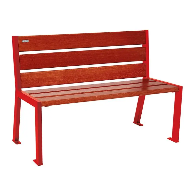 Banc bois et acier Silaos 1 200 ou 1 800 mm, 5 ou 6 lames en chêne PEFC, avec ou sans accoudoirs
