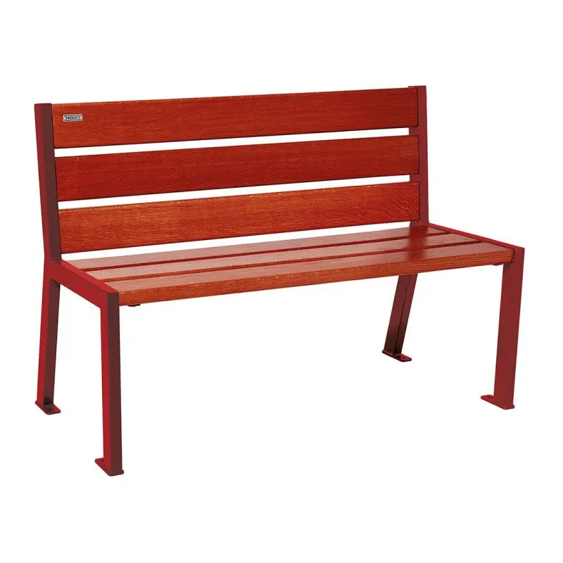 Banc bois et acier Silaos 1 200 ou 1 800 mm, 5 ou 6 lames en chêne PEFC, avec ou sans accoudoirs