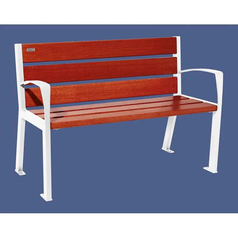 Banc bois et acier Silaos 1 200 ou 1 800 mm, 5 ou 6 lames en chêne PEFC, avec ou sans accoudoirs