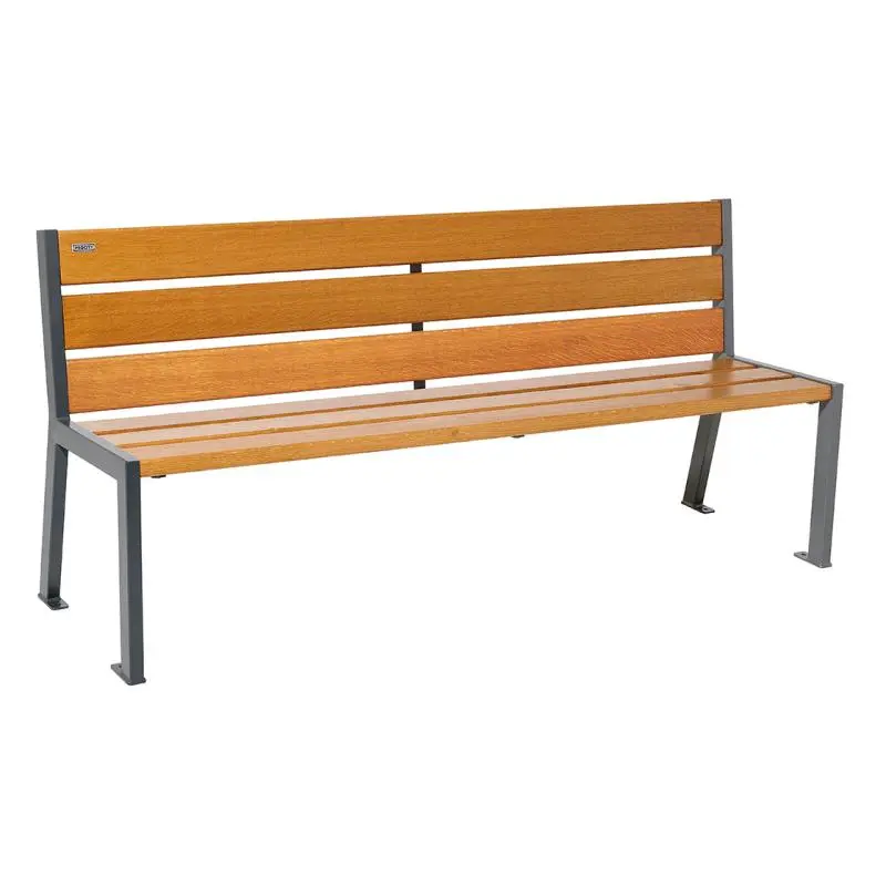 Banc bois et acier Silaos 1 200 ou 1 800 mm, 5 ou 6 lames en chêne PEFC, avec ou sans accoudoirs
