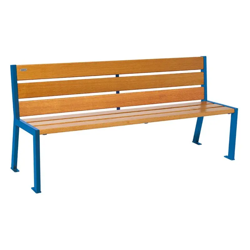 Banc bois et acier Silaos 1 200 ou 1 800 mm, 5 ou 6 lames en chêne PEFC, avec ou sans accoudoirs