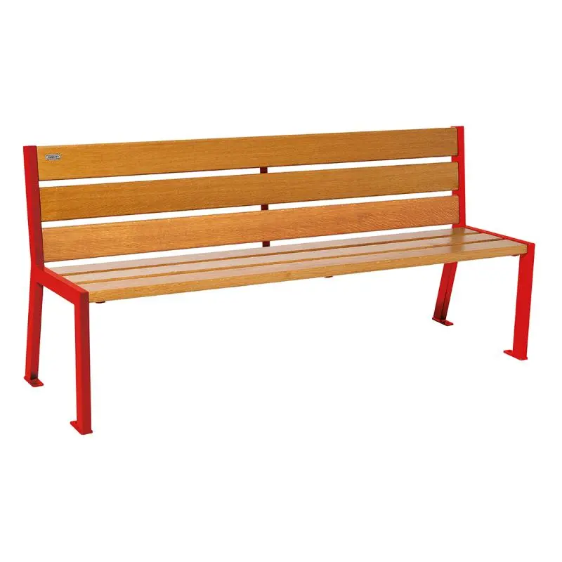 Banc bois et acier Silaos 1 200 ou 1 800 mm, 5 ou 6 lames en chêne PEFC, avec ou sans accoudoirs
