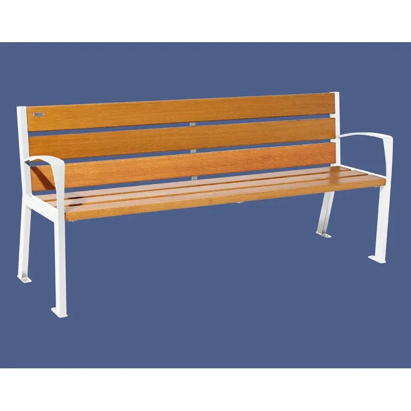 Banc bois et acier Silaos 1 200 ou 1 800 mm, 5 ou 6 lames en chêne PEFC, avec ou sans accoudoirs