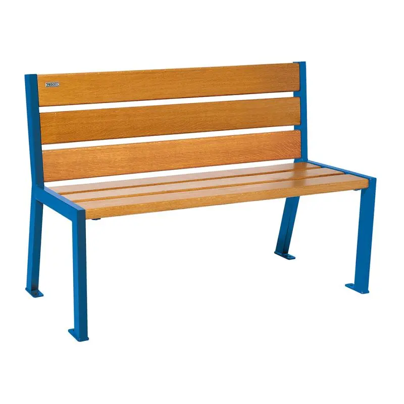 Banc bois et acier Silaos 1 200 ou 1 800 mm, 5 ou 6 lames en chêne PEFC, avec ou sans accoudoirs