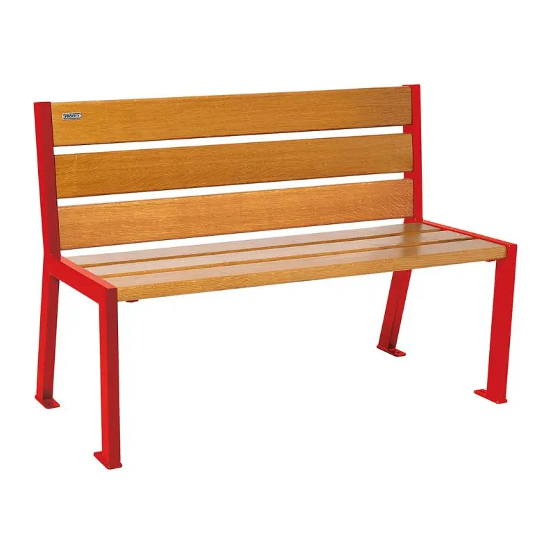 Banc bois et acier Silaos 1 200 ou 1 800 mm, 5 ou 6 lames en chêne PEFC, avec ou sans accoudoirs