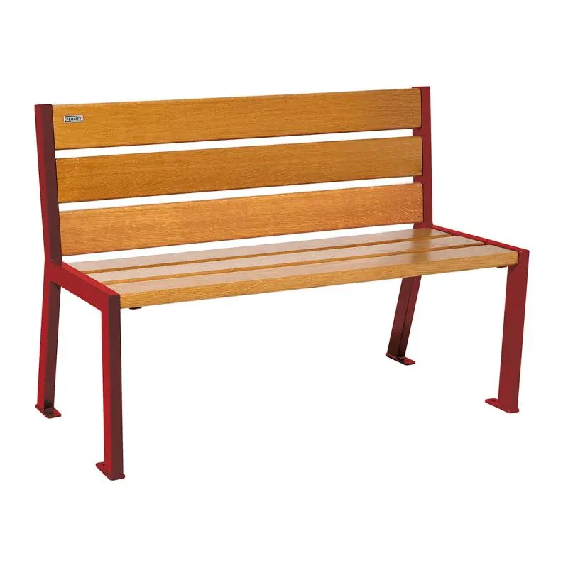 Banc bois et acier Silaos 1 200 ou 1 800 mm, 5 ou 6 lames en chêne PEFC, avec ou sans accoudoirs