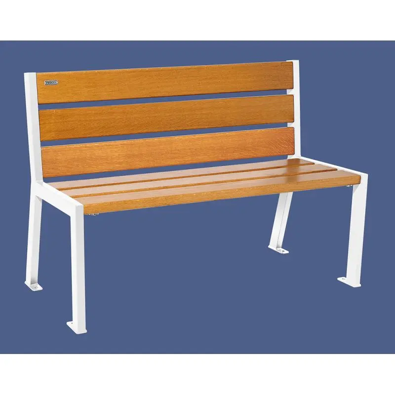Banc bois et acier Silaos 1 200 ou 1 800 mm, 5 ou 6 lames en chêne PEFC, avec ou sans accoudoirs