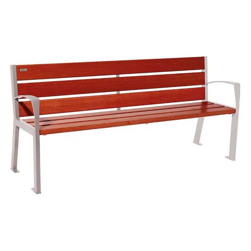 Banc bois et acier Silaos 1 200 ou 1 800 mm, 5 ou 6 lames en chêne PEFC, avec ou sans accoudoirs