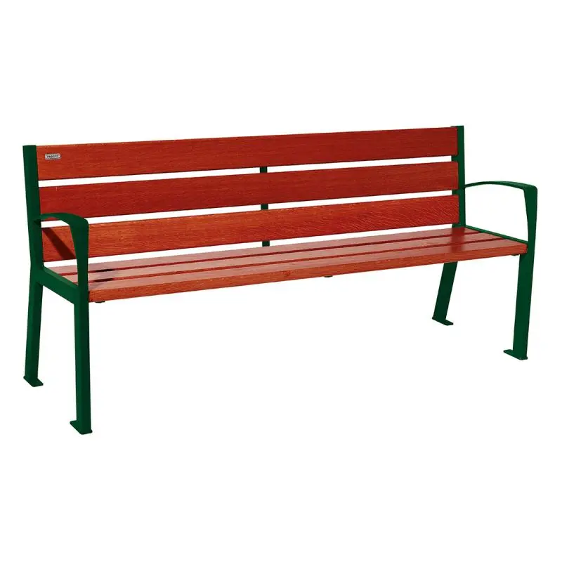 Banc bois et acier Silaos 1 200 ou 1 800 mm, 5 ou 6 lames en chêne PEFC, avec ou sans accoudoirs
