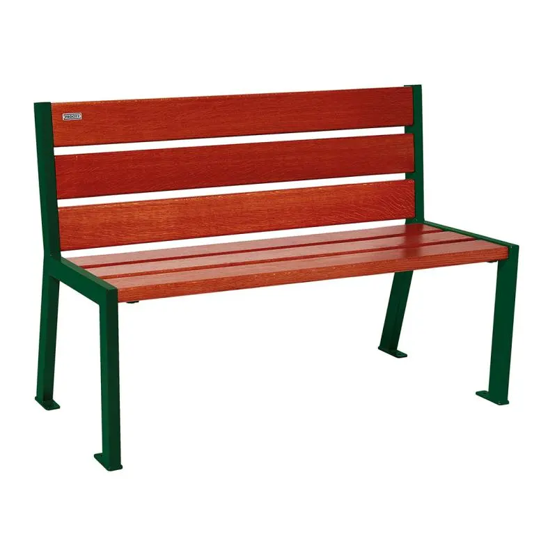 Banc bois et acier Silaos 1 200 ou 1 800 mm, 5 ou 6 lames en chêne PEFC, avec ou sans accoudoirs