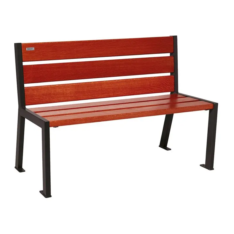 Banc bois et acier Silaos 1 200 ou 1 800 mm, 5 ou 6 lames en chêne PEFC, avec ou sans accoudoirs