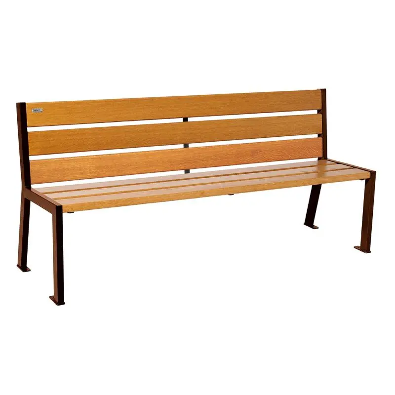 Banc bois et acier Silaos 1 200 ou 1 800 mm, 5 ou 6 lames en chêne PEFC, avec ou sans accoudoirs