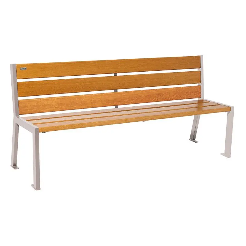 Banc bois et acier Silaos 1 200 ou 1 800 mm, 5 ou 6 lames en chêne PEFC, avec ou sans accoudoirs