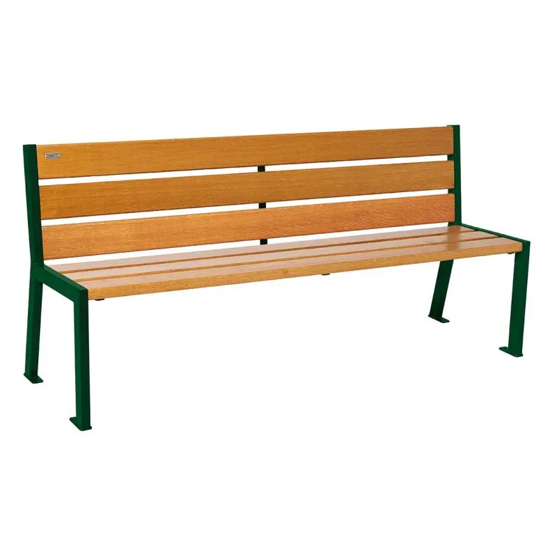 Banc bois et acier Silaos 1 200 ou 1 800 mm, 5 ou 6 lames en chêne PEFC, avec ou sans accoudoirs
