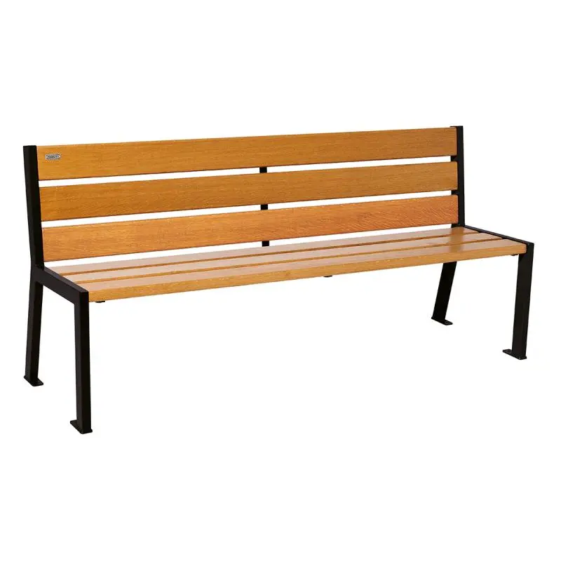 Banc bois et acier Silaos 1 200 ou 1 800 mm, 5 ou 6 lames en chêne PEFC, avec ou sans accoudoirs