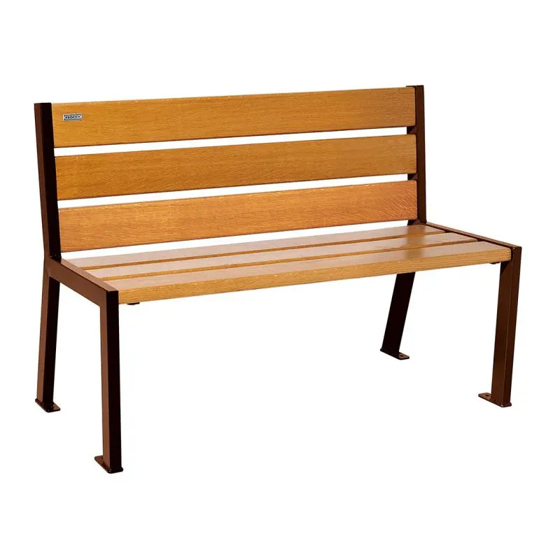 Banc bois et acier Silaos 1 200 ou 1 800 mm, 5 ou 6 lames en chêne PEFC, avec ou sans accoudoirs