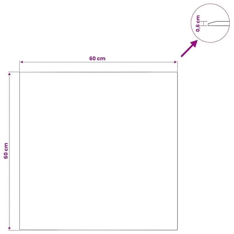 Table Top Transparent 60x60 cm Tempered Glass