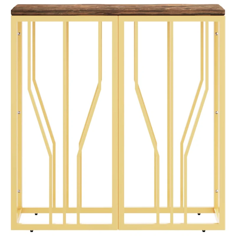 Console Table Gold Stainless Steel and Solid Wood Reclaimed