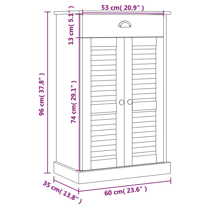 Shoe Cabinet "VIGO" 60x35x96 cm Solid Wood Pine