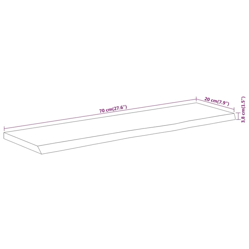 Wall Shelf 70x20x3,8 cm Rectangular Solid Wood Acacia Live Edge