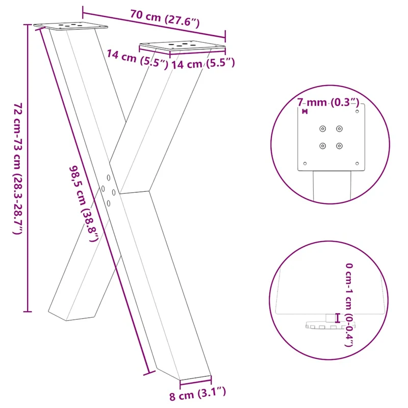 Dining Table Legs X-Shaped 2 pcs Anthracite 70x(72-73) cm Steel