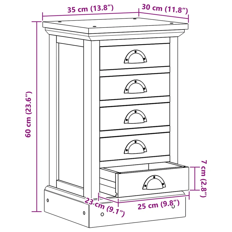 Chest of Drawers Natural 35 x 30 x 60 cm Solid Teak Wood