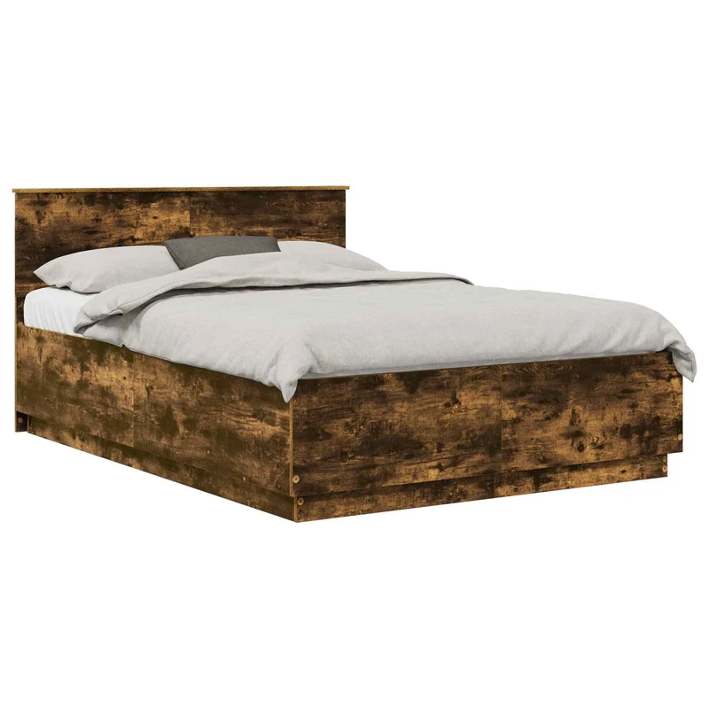 Bed Frame Smoked Oak 140 x 200 cm Engineered Wood