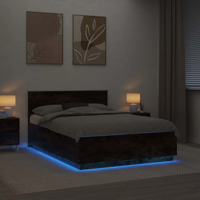 Bed Frame Smoked Oak 140 x 200 cm Engineered Wood