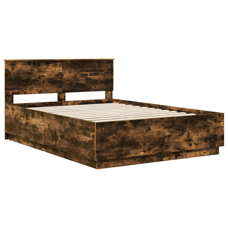 Bed Frame Smoked Oak 140 x 200 cm Engineered Wood