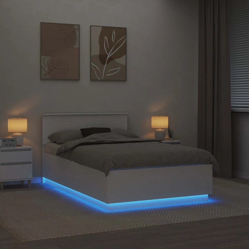 Bed Frame with Headboard White 135 x 190 cm Engineered Wood