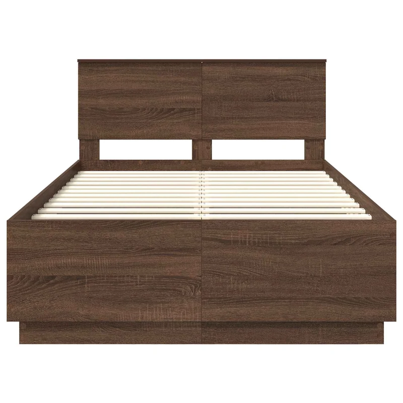 Bed Frame with Headboard Brown Oak 135 x 190 cm Engineered Wood