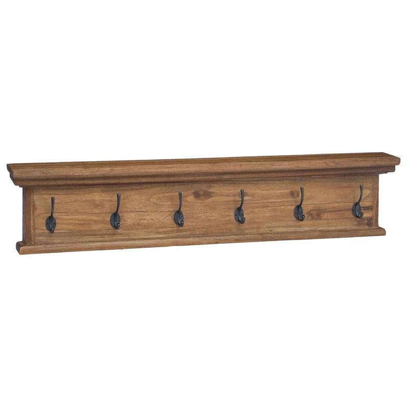 Wall Mounted Coat Rack Natural 100 x 10 x 20 cm Solid Teak Wood