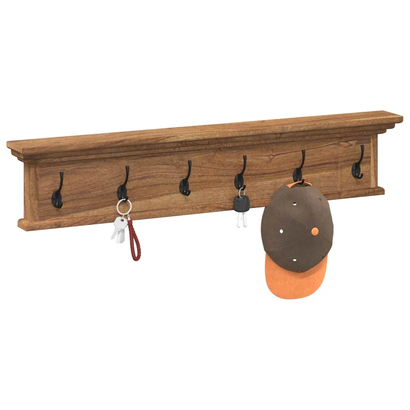 Wall Mounted Coat Rack Natural 100 x 10 x 20 cm Solid Teak Wood