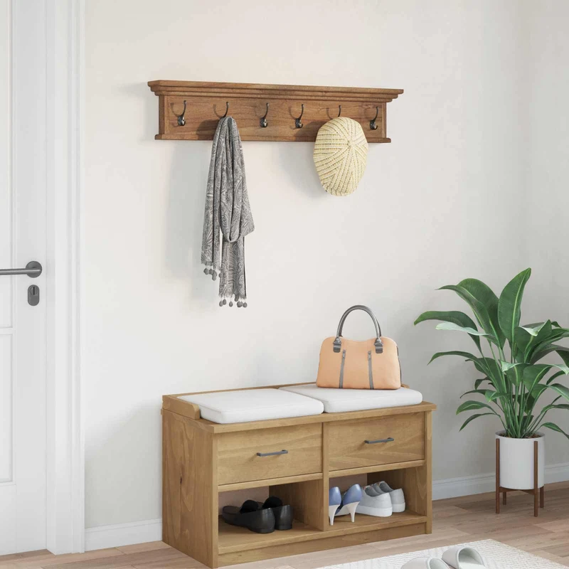 Wall Mounted Coat Rack Natural 100 x 10 x 20 cm Solid Teak Wood