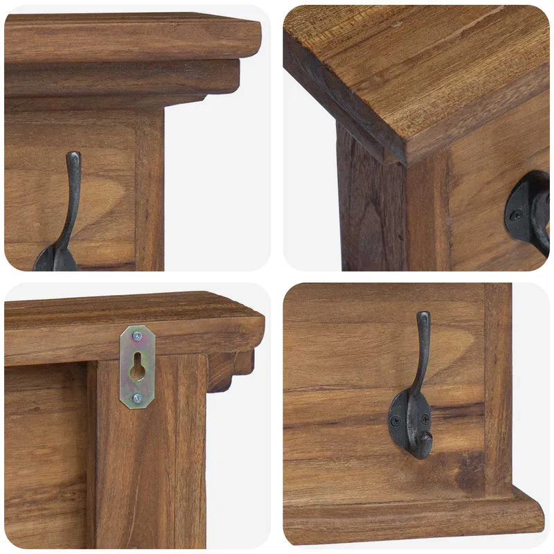 Wall Mounted Coat Rack Natural 100 x 10 x 20 cm Solid Teak Wood