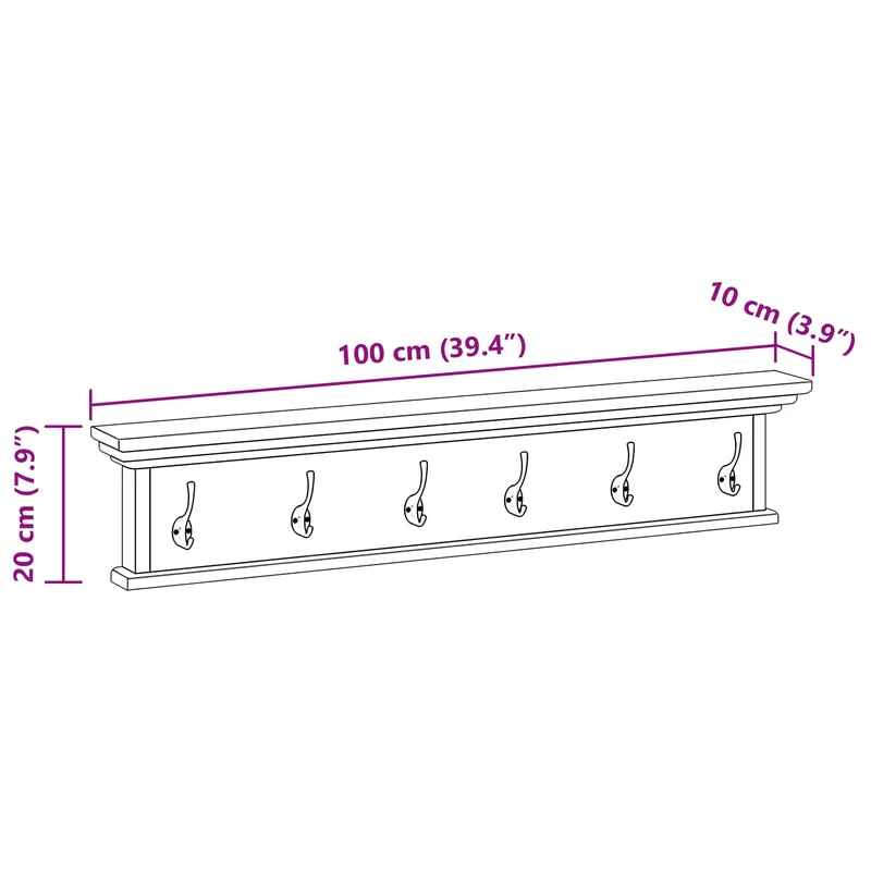 Wall Mounted Coat Rack Natural 100 x 10 x 20 cm Solid Teak Wood